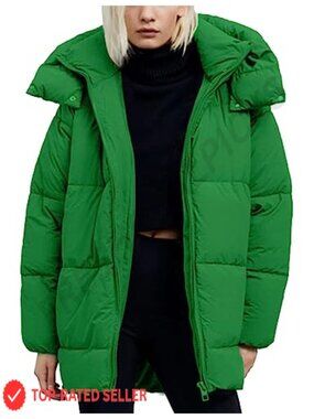 Women's Hooded Puffer Jacket Mid-Length Full Zip Winter Coat Nylon
